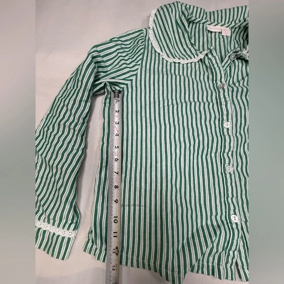 Rachel Ashwell Green Striped Cotton Pajama Set with Lace Trim -Women's Sleepwear - Picture 12 of 16